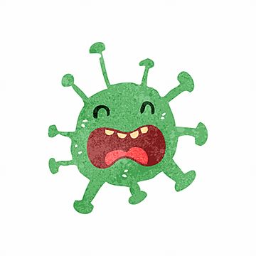 a cartoon green corona with an angry look on it's face and tongue out