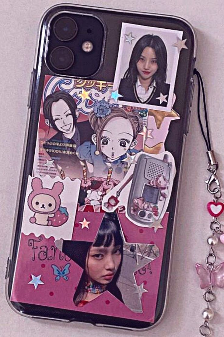 Y2K Aesthetic iPhone Case Phone Cases Decor, Phone Deco Sticker, Phone Cases Charms, Charms Phone Case, K Pop Phone Case Ideas, Phone Collage Case, Kpop Idols Phone Case, Phone Case Stickers Kpop, Photocard Phone Case Ideas