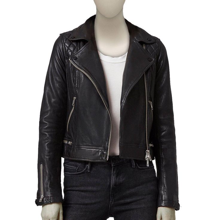 Leather Motorcycle Jacket Fitted Leather Cropped Jacket In Edgy Style, Edgy Leather Cropped Jacket With Long Sleeves, Fitted Biker Cropped Jacket With Zipper Closure, Edgy Leather Cropped Jacket, Biker Style Cropped Jacket For Work, Biker Cropped Jacket With Zipper Closure, Fall Punk Leather Jacket With Asymmetrical Zip, Punk Leather Jacket With Asymmetrical Zip For Fall, Fall Biker Cropped Jacket With Zipper Closure