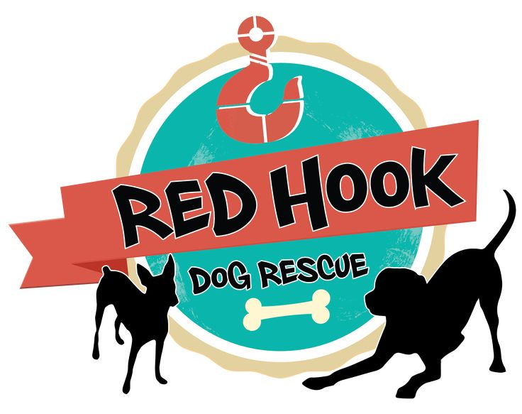 the logo for red hook dog rescue with two dogs and a sign that says,