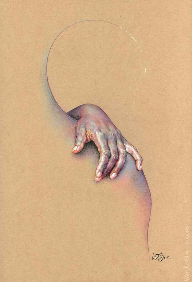 Color pencil drawing and acrylic painting. Wanjin Gim, Human Anatomy Drawing, Hand Drawing Reference, Bare Skin, A Level Art, Detailed Drawings, Body Drawing, Color Pencil Art, Korean Artist