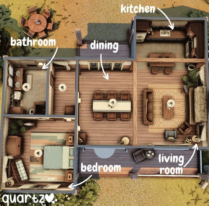 an overhead view of a house with all the rooms labeled in english and spanish,