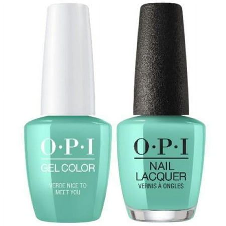 OPI Nail GelColor + Matching Polish Combo .5oz/15mL - Mexico City - Verde Nice To Meet You GCM84 + M84. For a professional and long lasting manicure with a perfectly matched pedicure. 0.5oz/15mL- OPI GelColor, LED Lamp needed. Each coat cures in 30 seconds in a LED lamp. High gloss shine, long lasting, non-damaging, cost effective.- OPI Nail Lacquer provides exceptional formula, heavily-pigmented lacquers are super rich, long-lasting, and chip-resistant.Made in the USA Color: Green. Nail 2024, Opi Gel Nails, Opi Nail Colors, Nail Supply Store, Gel Tips, Opi Nail Lacquer, Opi Nail Polish, Gel Lacquer, Nail Supplies