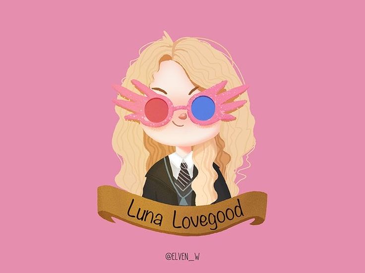 a girl with pink eye glasses and a banner that says lunaa lovegod