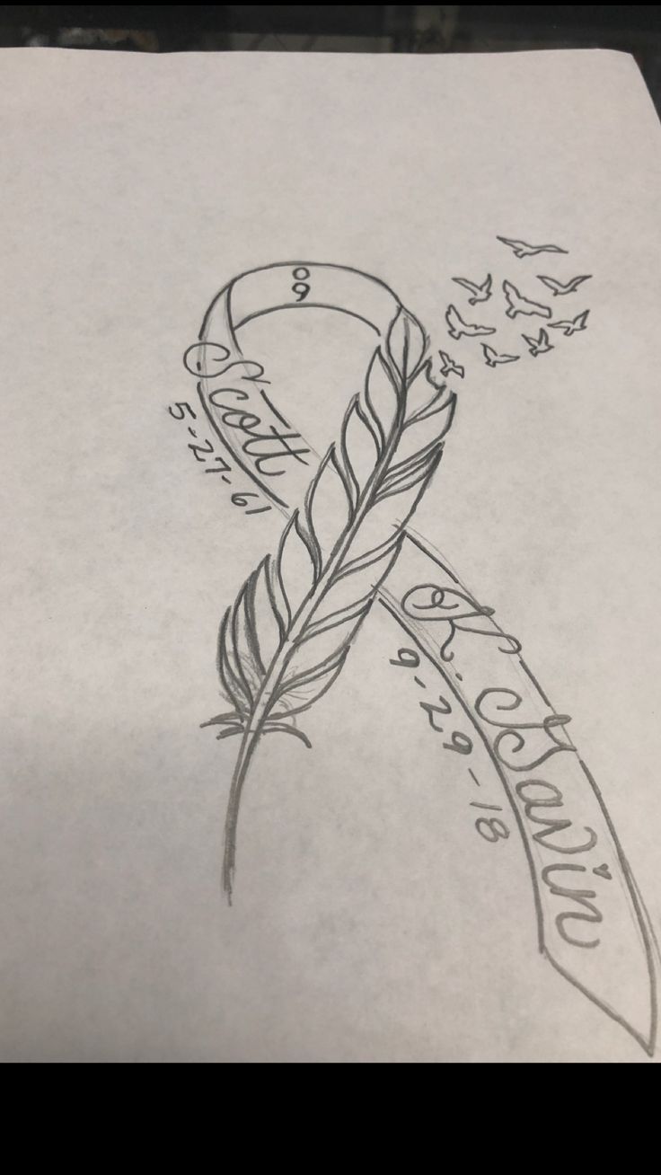 a drawing of a feather with words on it