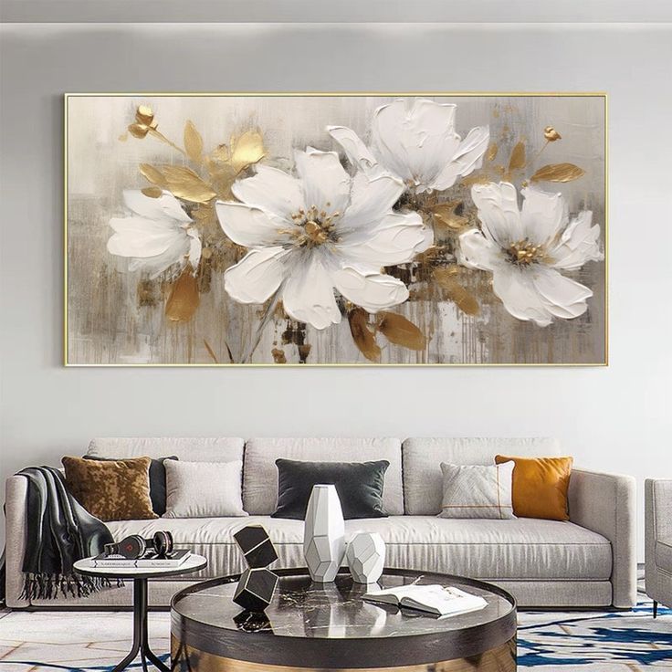 White Flower Pictures, Marble Wall Art, Oil Paintings On Canvas, Flower Picture, Floral Oil Paintings, Floral Oil, Art Minimaliste, Mural Floral, Botanical Painting