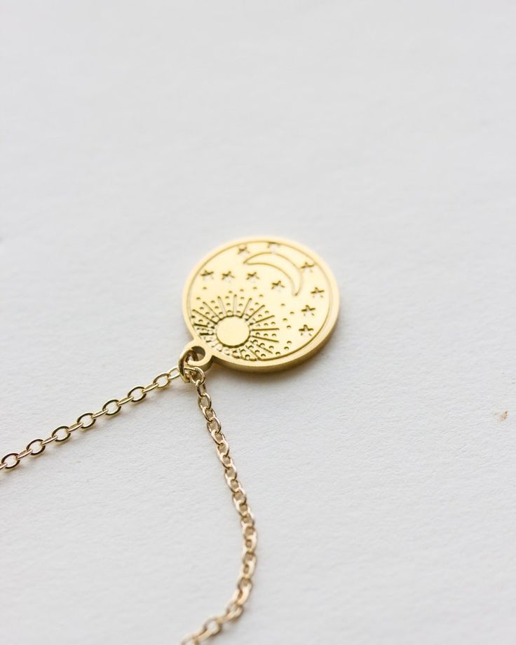 Celestial Yellow Gold Charm Necklaces, Celestial Yellow Gold Charm Necklaces For Everyday, Celestial Yellow Gold Moon Phase Charm Necklaces, Celestial Yellow Gold Charm Necklaces With Moon Phase, Gold Sterling Silver Necklace With Sun And Moon Design, Celestial 14k Gold Charm Necklaces, 14k Gold Celestial Moon Phase Necklace, Celestial 14k Gold Charm Necklace, Gold Moon Charm Necklace, Celestial Style