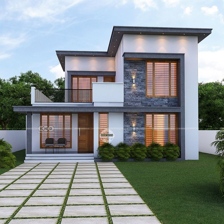 Modern flat roof style Kerala house design Simple House Designs Exterior Indian, Farmhouse Elevation Design, Simple Two Story House Design, Modern Duplexes, Indian Bungalow Design, Modern Village House Design, Small Modern House Design, Farmhouse Elevation, Budget House Design