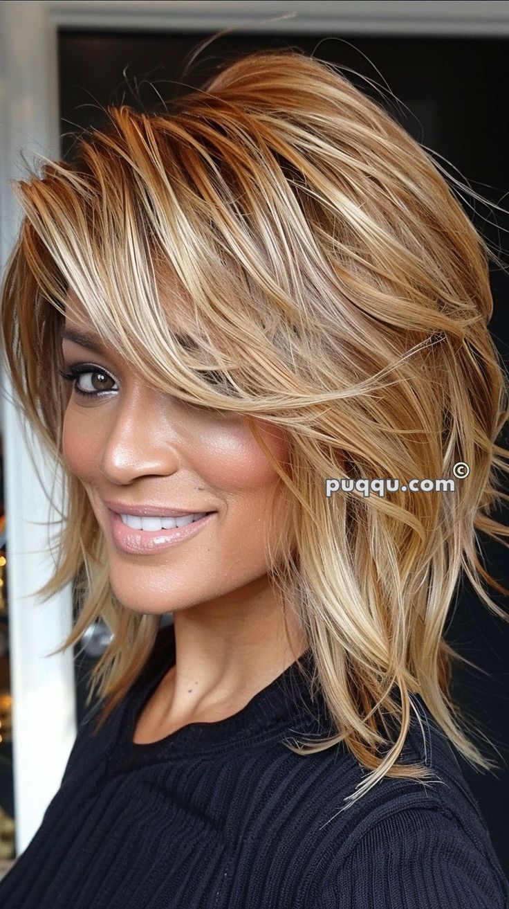 blonde-hair-with-lowlights-184 Shag Blonde Hair, Blonde With Caramel Highlights, Blonde With Honey Highlights, Med Length Hair Styles, Hair Color For 50 Year Old Women, Long Hair Over 50 Older Women, Blonde Hair With Copper Lowlights, Tmavý Blond, Angled Hair