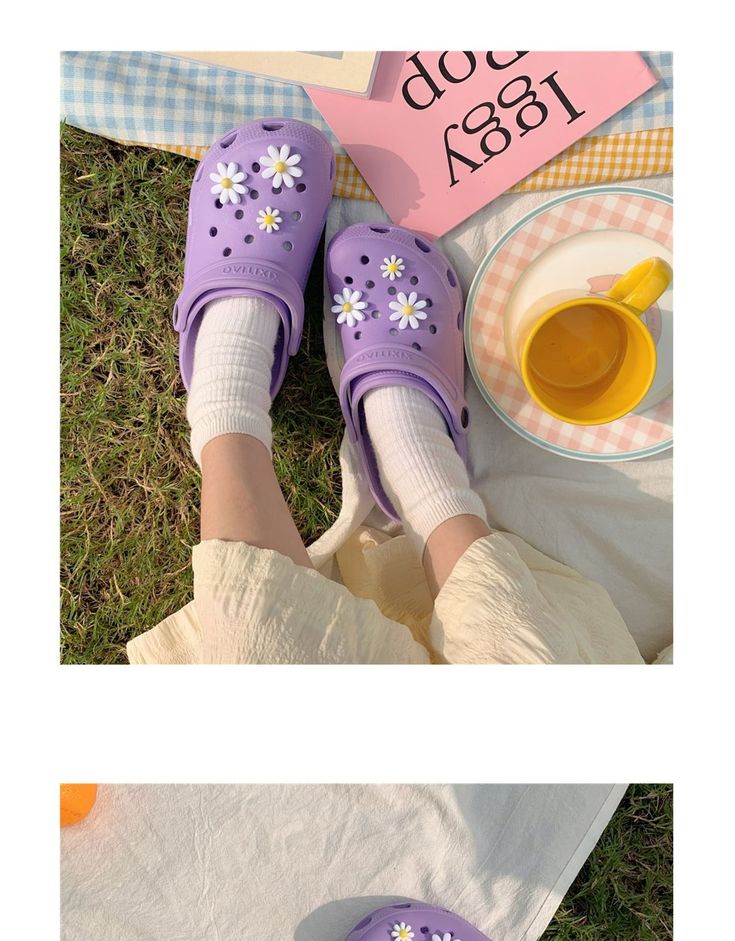 White Flower Hole Shoes White Flower Shaped Sandals For Beach, Casual White Flower-shaped Shoulder Bag, White Non-slip Fun Clogs, White Flower Croc Charms, Hiker Crocs White, White Hole, Matching Socks, Harajuku Style, Environmental Protection