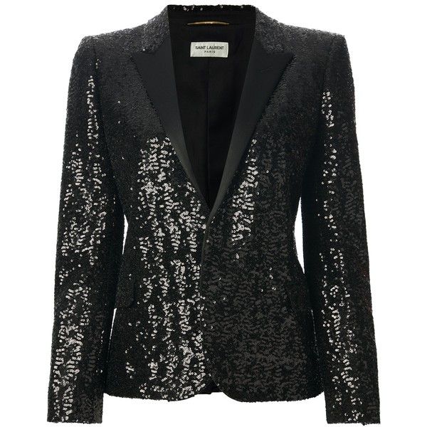 Saint Laurent Sequin Embellished Blazer (€1.465) ❤ liked on Polyvore featuring outerwear, jackets, blazers, blazer, saint laurent, black, sequin jacket, black jacket, black sequin blazer and black silk jacket Sparkly Clothes, Black Sequin Blazer, Sequin Tuxedo, Saint Laurent Blazer, Embellished Blazer, Blessed Wednesday, Sparkly Outfits, Woman Suit, Tuxedo Women