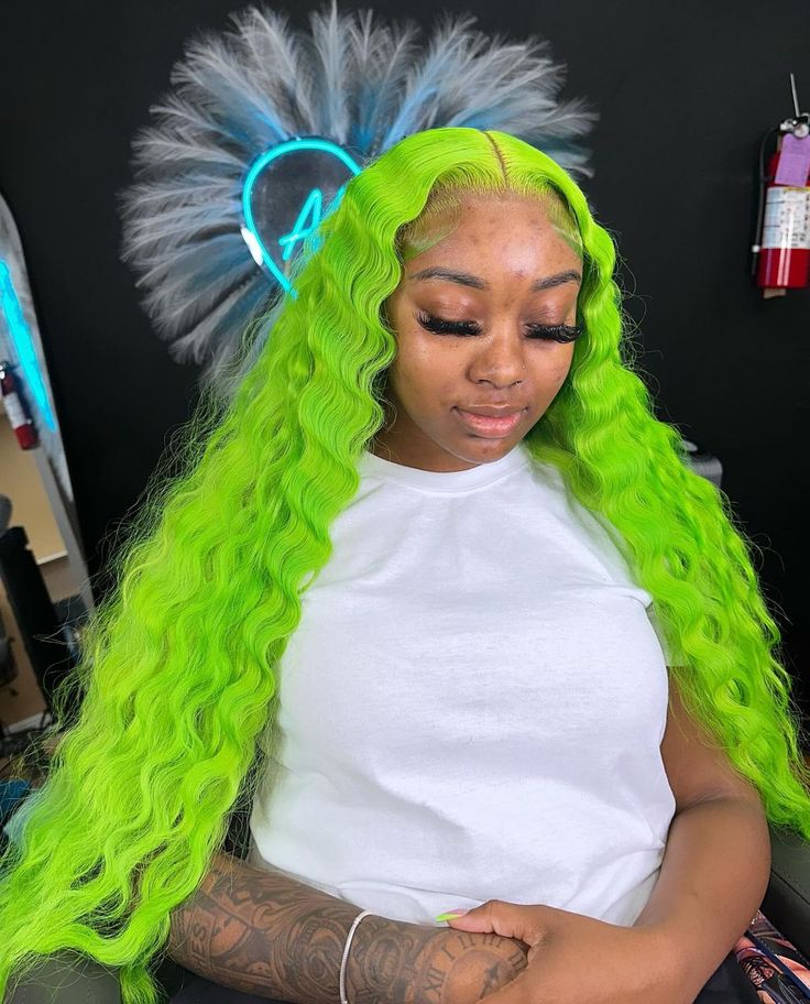 Cosplay Hairstyles, Wigs Bob, Hair Frontal, Loose Deep Wave, Frontal Wig Hairstyles, Creative Hair Color, Green Wig, Frontal Hairstyles, Pretty Braided Hairstyles