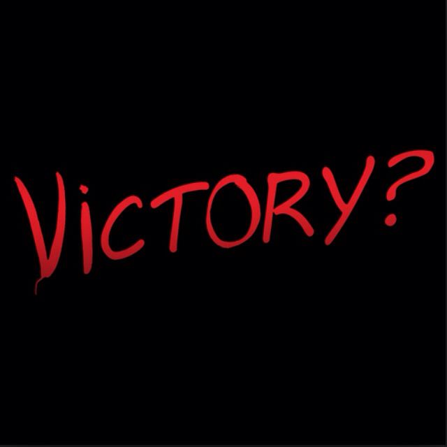 the word victory written in red on a black background