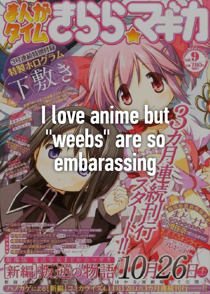 an anime poster with the words i love anime but we're so embassing