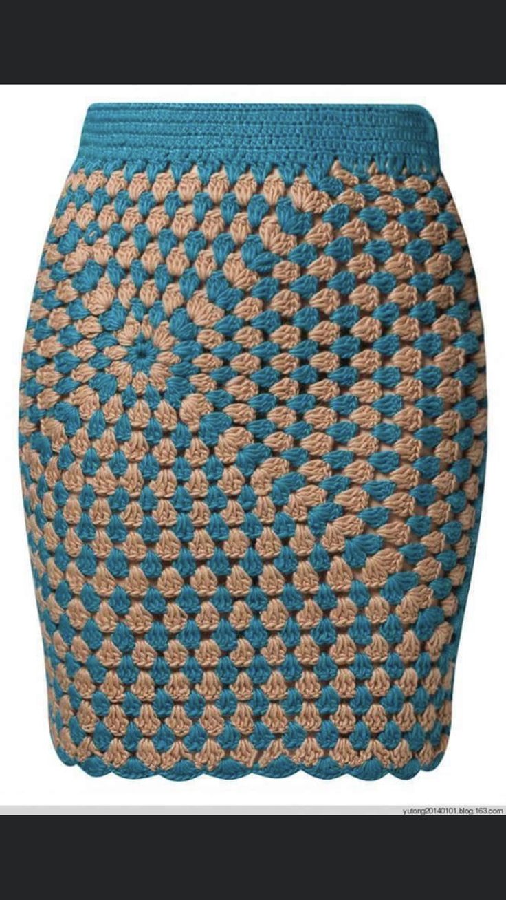 a crocheted blue and tan skirt