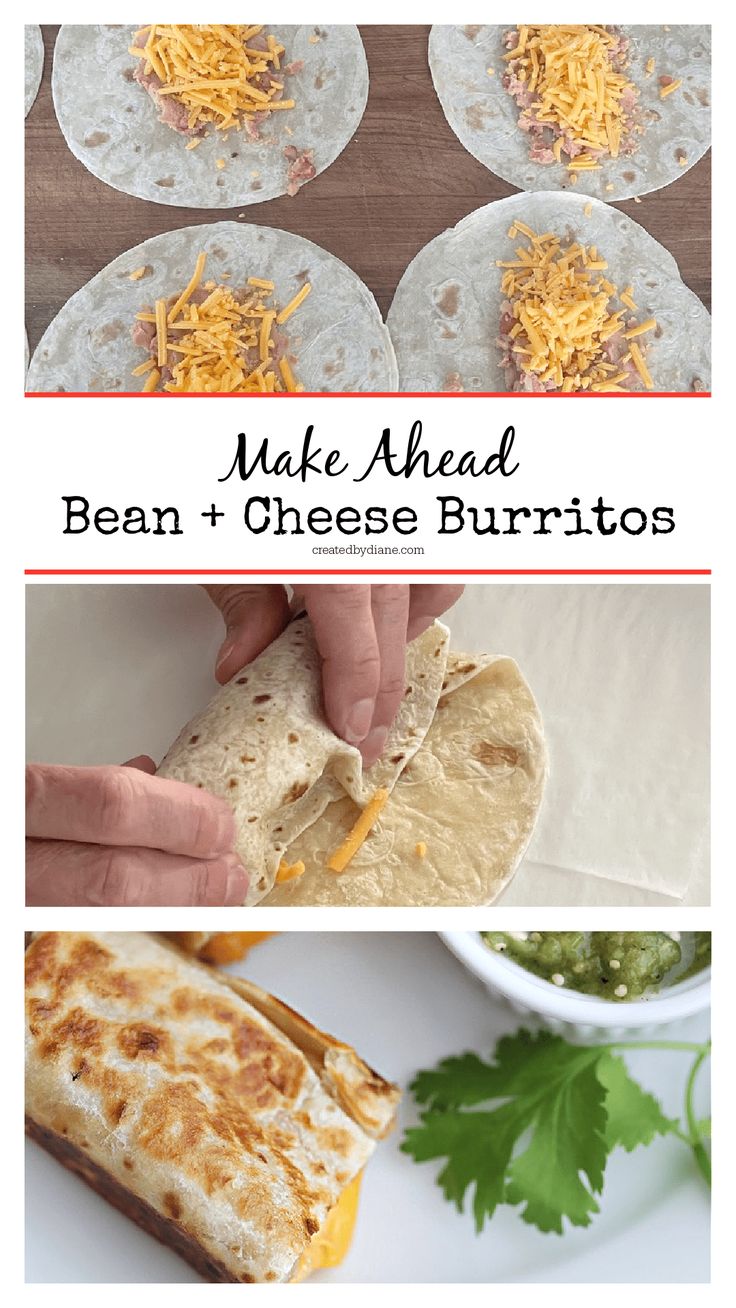 make ahead bean and cheese burritos are the perfect appetizer for any meal