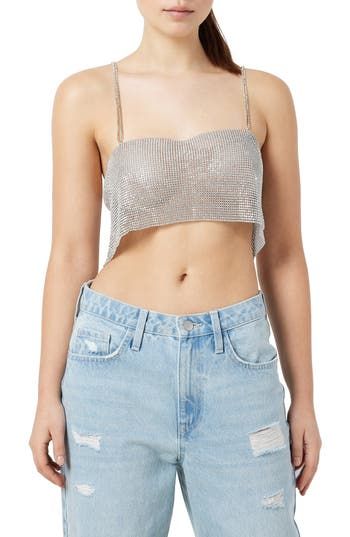 This festival-ready tank is designed in a cropped silhouette and covered in lustrous metallic studs. 6 1/2" center front length (size M/L) Sweetheart neck Sleeveless 50% plastic, 50% polyester Hand wash, line dry Imported Glamorous Embellished Sleeveless Crop Top, Summer Embellished Crop Top, Sleeveless Sequined Crop Top For Club, Sleeveless Silver Crop Top For Club, Fitted Silver Sleeveless Crop Top, Festival Embellished Sleeveless Crop Top, Metallic Summer Tops For Festival, Glamorous Fitted Crop Top Tank Top, Sleeveless Embellished Crop Top For Festivals