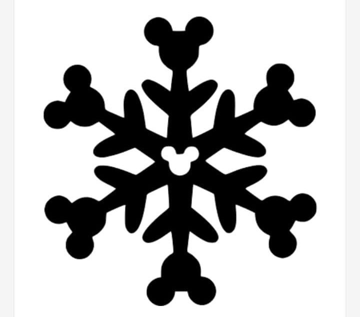 mickey mouse's snowflake is shown in black and white, with hearts on it