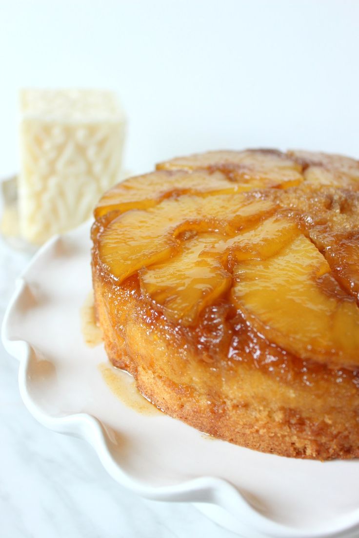 a pineapple upside down cake on a white plate