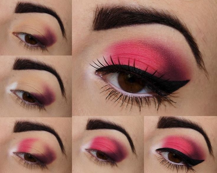 Hot pink smokey eye makeup Machiaj Smokey Eyes, Pink Smokey Eye, Hazel Eye Makeup, Black Eyebrows, Smokey Eye Makeup Tutorial, Eye Makeup Steps, Brown Eyeshadow, Trendy Makeup, Eye Makeup Tips