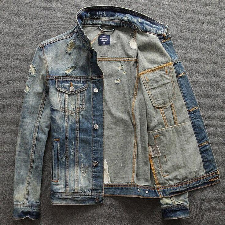 Ripped Cotton Denim Jacket For Summer, Summer Ripped Cotton Denim Jacket, Ripped Cotton Denim Jacket For Streetwear, Trendy Denim Blue Cotton Jacket, Trendy Washed Blue Cotton Denim Jacket, Distressed Denim Jacket For Streetwear, Urban Distressed Denim Jacket For Spring, Urban Style Faded Denim Jacket For Spring, Summer Streetwear Distressed Denim Jacket