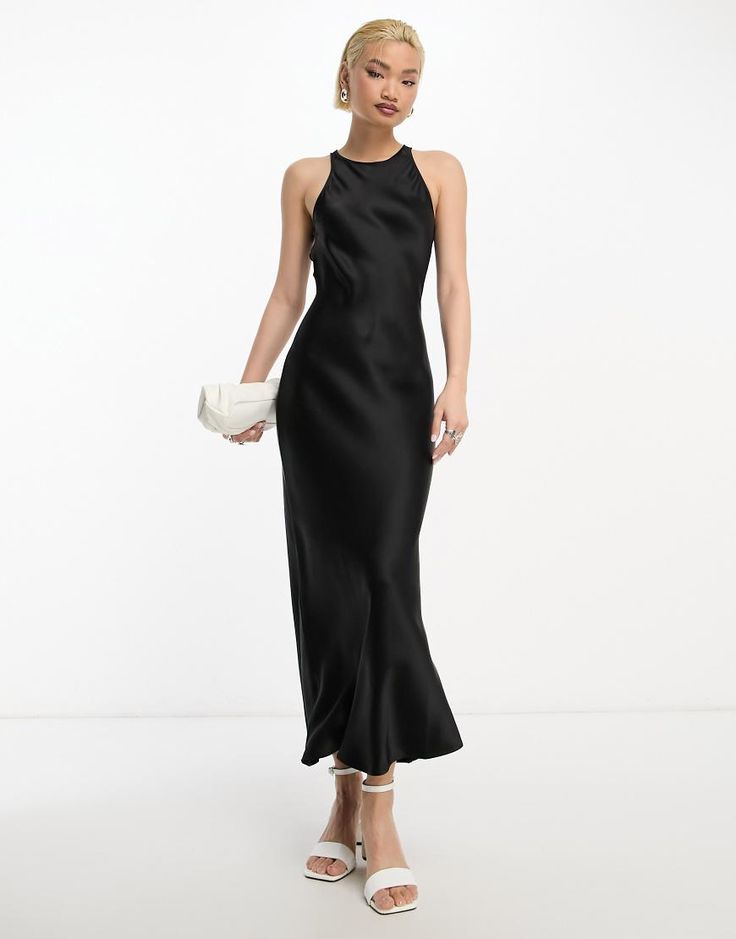 Dress by & Other Stories Do get caught wearing it twice Plain design Crew neck Regular fit Satin Midi Dress, Plain Design, Black Fashion, Must Haves, Latest Trends, Asos, Topshop, Midi Dress, Satin