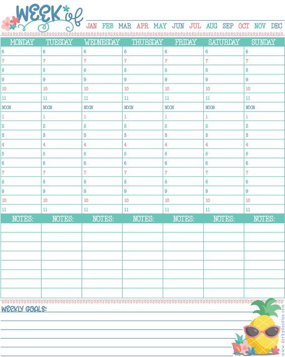 a printable weekly planner with pineapples on it