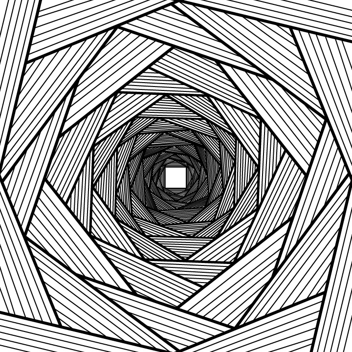 an abstract black and white image with lines in the center that are interlocked