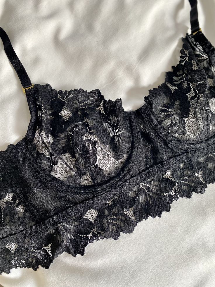 The Stunning Serafina Bra in Black 💌 Fitted Lace Bra With Spaghetti Straps, Party Lace Bra With Delicate Straps, Black Spaghetti Straps Lace Top, Fitted Lace Bra With Lace Trim, Fitted Lace Top Camisole Bra, Black Lace Bra With Adjustable Straps, Fitted Underwire Lace With Built-in Bra, Lace Camisole Bra, Fitted Bra-friendly Lace Top