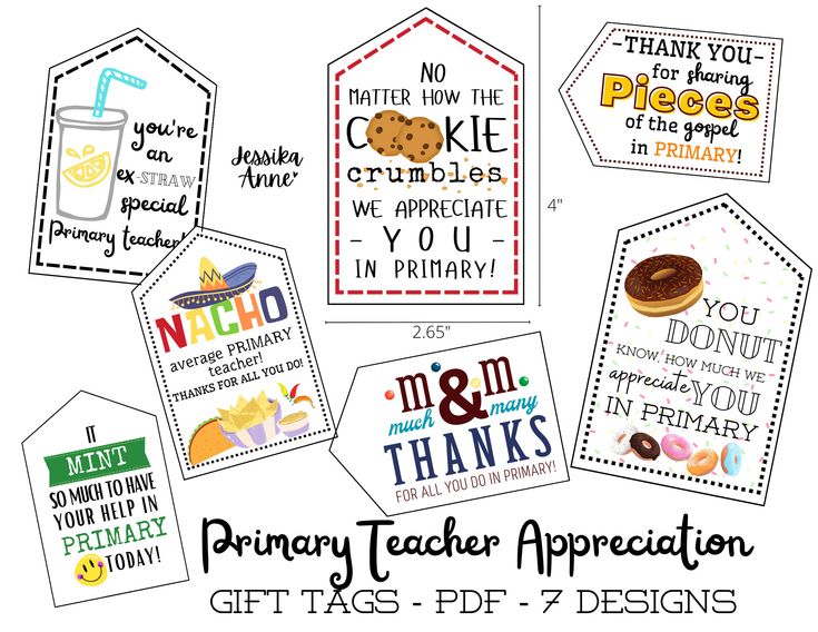 teacher appreciation gift tags for teachers with free printables to use on the back of their bags