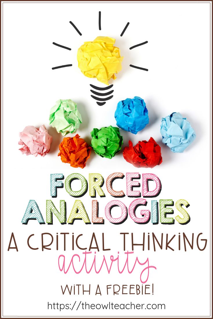 a light bulb surrounded by crumpled paper balls and the words forced analogies a practical thinking activity with a freebie