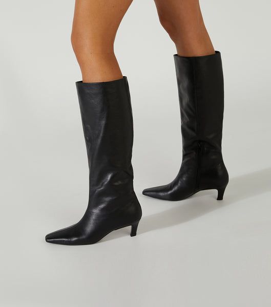 Vixon Black Venice Calf Boots | Boots | Tony Bianco USA | Tony Bianco Thigh High Boots Flat, Shop Boots Online, Embellished Heels, Tony Bianco, Bow Heels, Low Boots, Slingback Shoes, Mesh Shoes, How To Stretch Boots