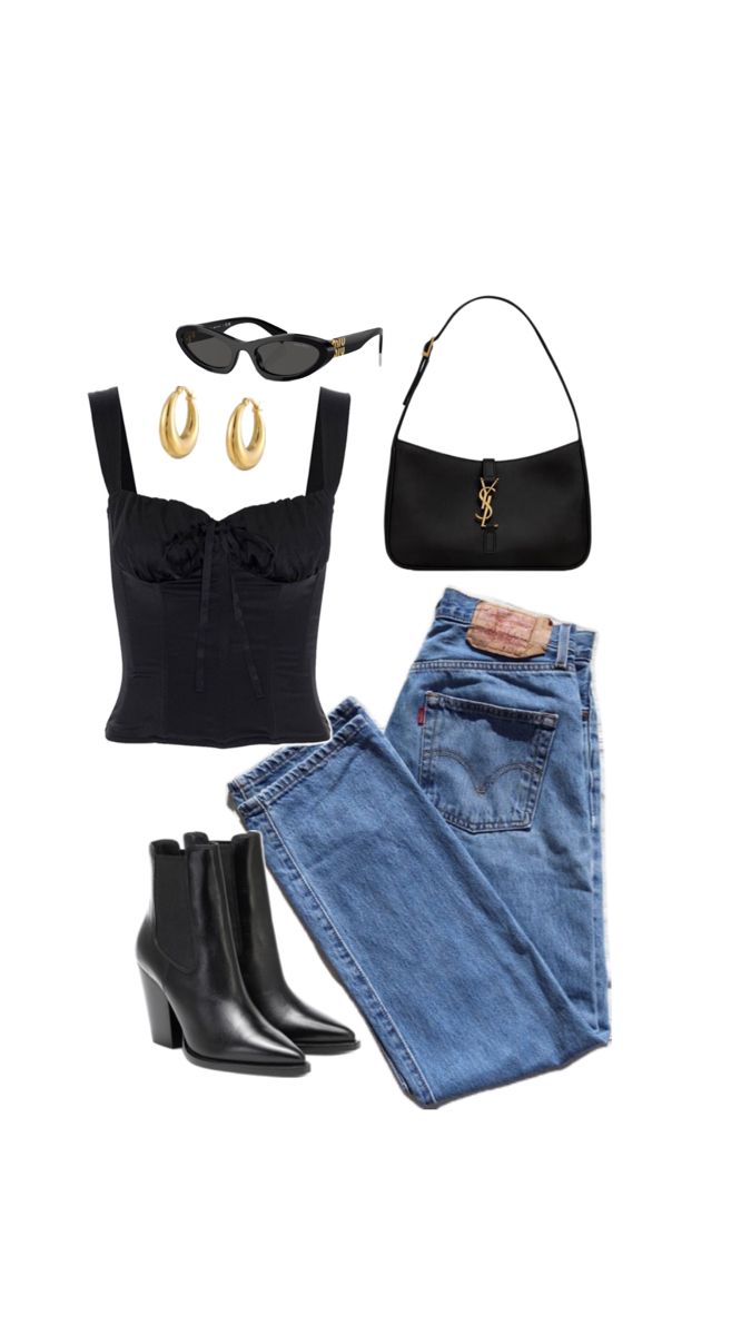 Outfit de vaqueros levis con un corset, bolso de ysl y gafas de sol miumiu Night Drink Outfit, Dc Night Out Outfit, Going Out In Nyc Outfit Night, Spicy Night Outfits, Jazz Date Outfit Night, First Date Outfit Dinner Night Casual, Jeans Date Outfit, Movie Date Night Outfit Casual, Night Time Outfits For Women