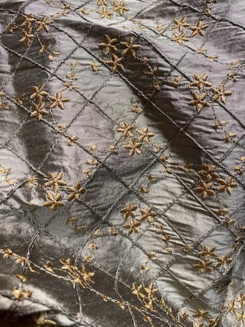 NEW Queen Elisabeth 100% Silk Dupioni Pewter Pintuck Fabric with Gold Floral Embroidery - Fancy Styles Fabric Pierre Frey Lee Jofa Brunschwig & Fils Elisabeth Of Austria, Queen Of France, Queen Elisabeth, Silk Dupioni, Silk Taffeta, Embroidery Fabric, Light Turquoise, Yellow Fabric, Gold Floral