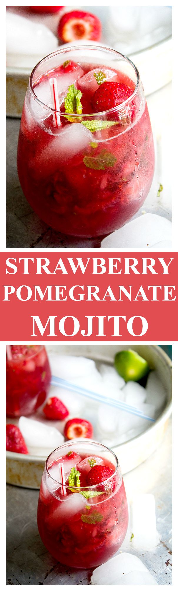 strawberry pomegranate mojito with lime and mint