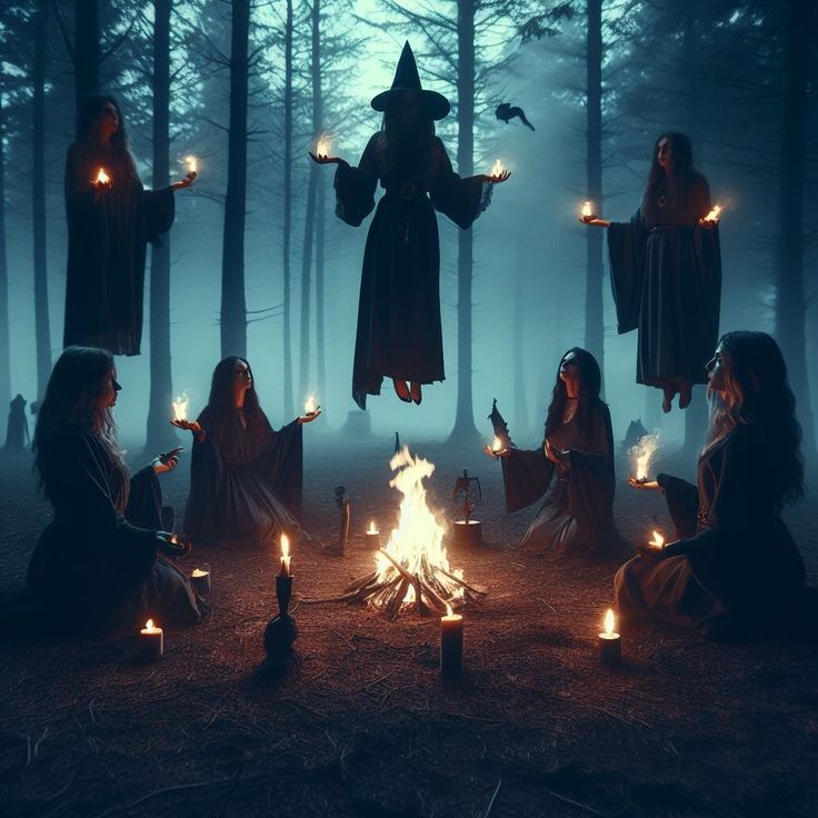 Spirit Halloween Aesthetic, Witch Coven Aesthetic, Hecate Alter, Witches Gathering, Witch Dance, Idea To Paint, Busy Drawing, Witch In The Woods, Laveyan Satanism