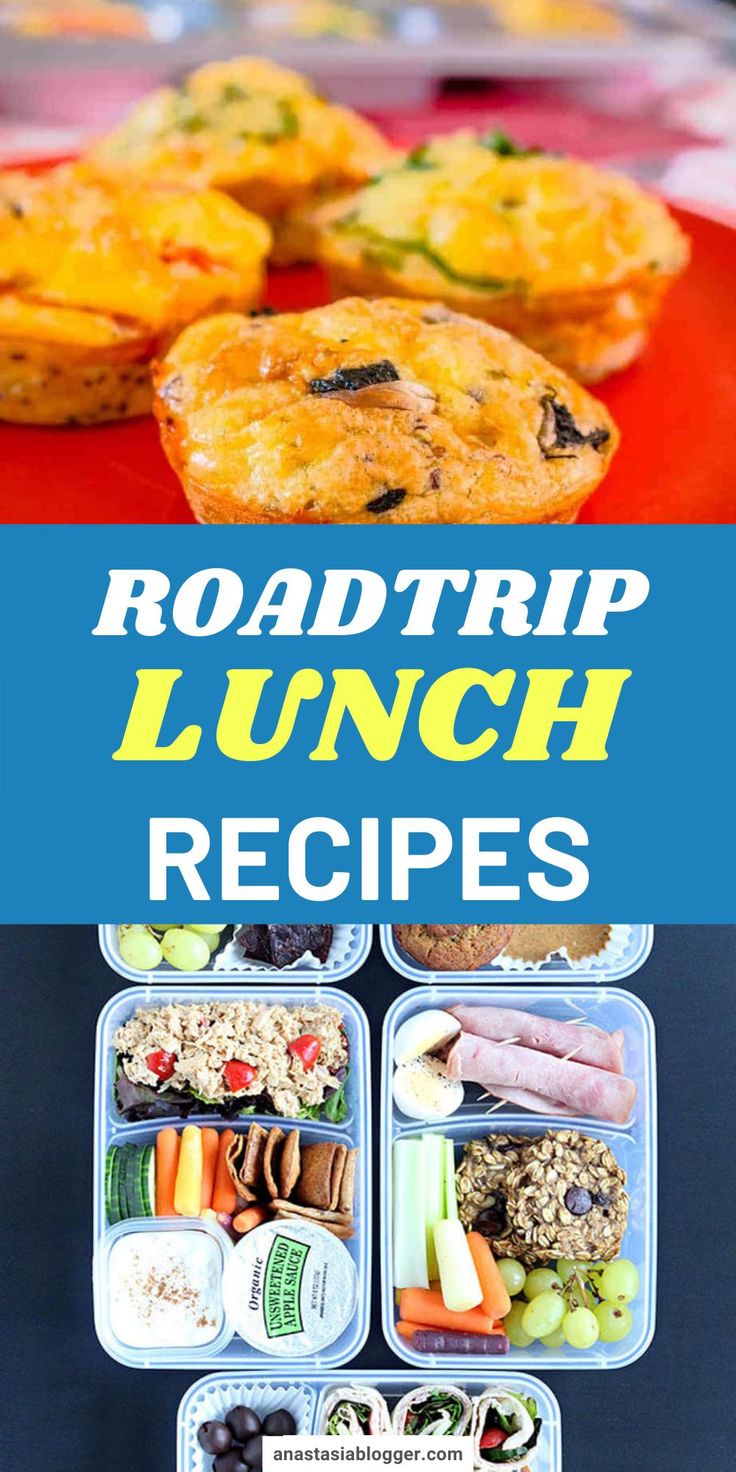 the road trip lunch recipe is packed with fresh fruit, vegetables and muffins