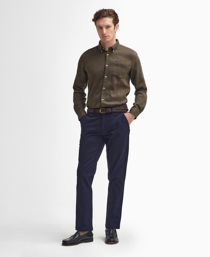 Suede Sateen Tailored Trousers Opt for a clean silhouette with our Barbour Sueded Sateen Tailored Trousers. Offering a great alternative to everyday jeans, this pair fits straight from the hip with a tapered fit below the knee. This sophisticated style is perfect for pairing with shirts and loafers for a contemporary look. Classic Tapered Chinos For Fall, Casual Fitted Pants With Pressed Crease, Business Chinos For Fall With Tapered Leg, Classic Relaxed Fit Chinos For Fall, Slim Fit Straight Pants For Fall, Slim Fit Pants With Straight Hem For Fall, Business Fall Tapered Leg Chinos, Slim Fit Jeans With Welt Pockets, Business Casual Jeans With Welt Pockets