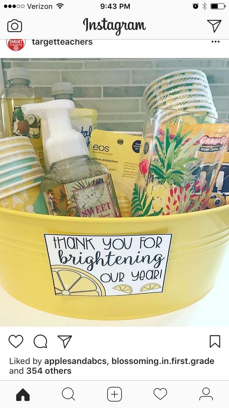 a yellow bucket filled with personal care items