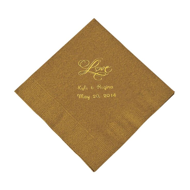 a wedding napkin with the names of two people on it and a date printed on them