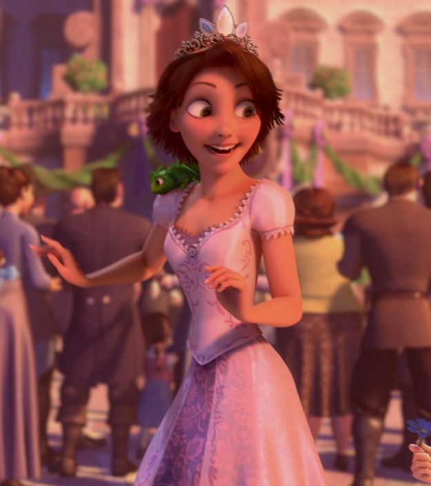 an animated character in a pink dress holding a green lollipop while standing next to other people