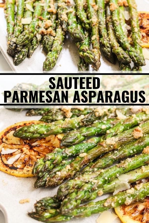 grilled parmesan asparagus on a pan with lemon wedges