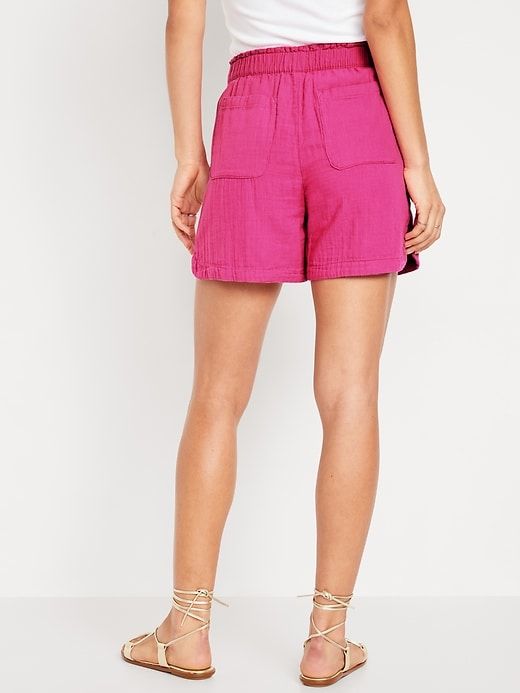 High-Waisted Crinkle Gauze Shorts -- 5-inch inseam | Old Navy Spring Casual Shorts With Elastic Side Panels, Casual Spring Shorts With Elastic Side Panels, Casual Bottoms With Elastic Side Panels For Summer, Casual Bottoms With Elastic Side Panels, Solid Color Pull-on Style Short Bottoms, Casual Summer Bottoms With Elastic Side Panels, Casual Short Length Bottoms With Elastic Panels, Trendy Summer Bottoms With Side Pockets, Versatile Short Bottoms With Elastic Waistband