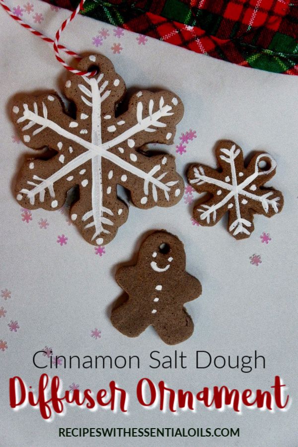 cinnamon salt dough christmas ornament with snowflakes and gingerbreads on it