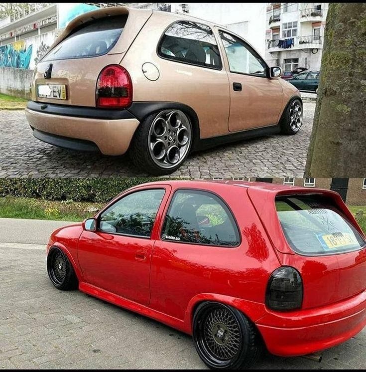 two pictures side by side of a small car and the same one with wheels on it