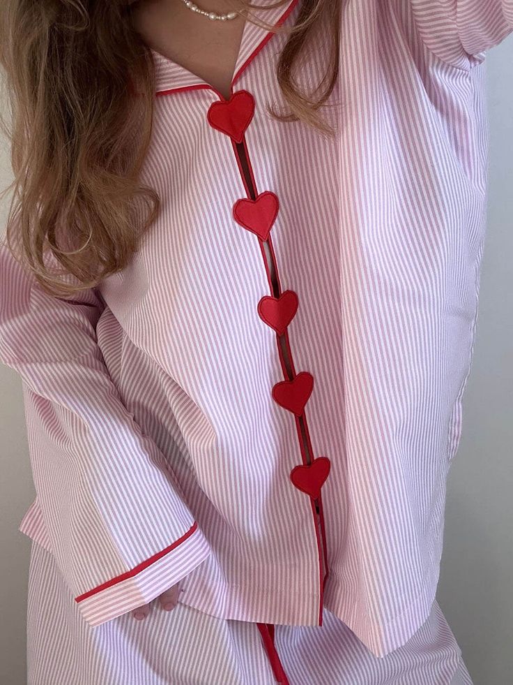 Get ready for a cozy night's sleep with our Girl Love Pajama Set in Pink Stripes. 🌙💤Key Features:💖 Cute and charming pink stripes.👚 Comfortable and stylish pajama top.🌟 Soft and breathable fabric.This adorable pajama set is perfect for lounging around or drifting off to dreamland. The pink stripes add a touch of sweetn Pink Pyjama Set, Cute Night Gowns, Classy Pajamas, Cute Christmas Pjs, Sewing Pajamas, Cute Pijamas, Unique Pajamas, Heart Pajamas, Fun Pajamas