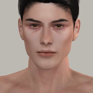 an animation image of a man's face with brown eyes and no shirt on