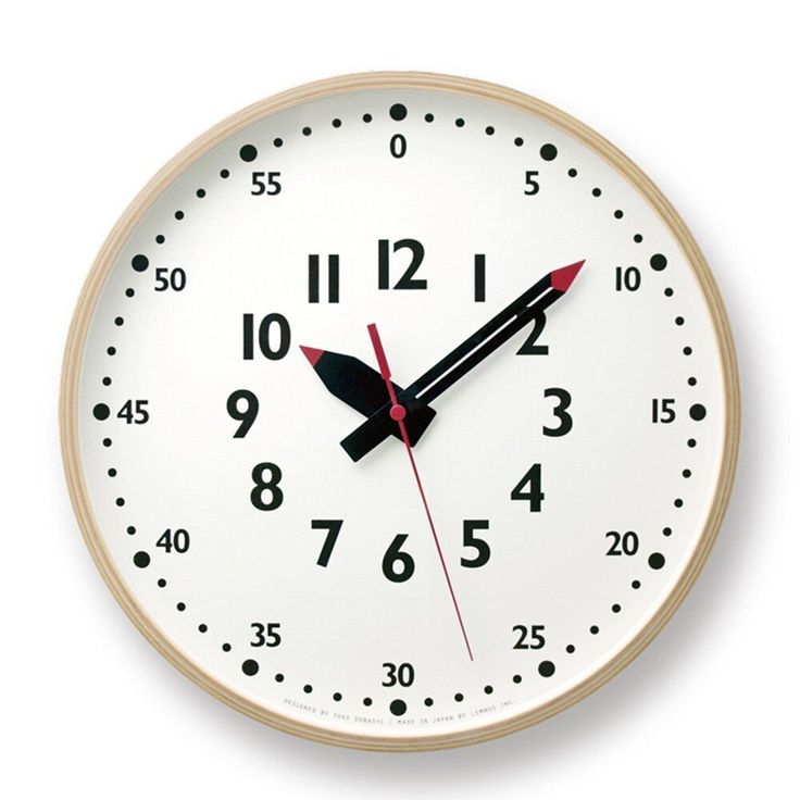 a white clock with red hands and numbers on the face is shown in front of a white background