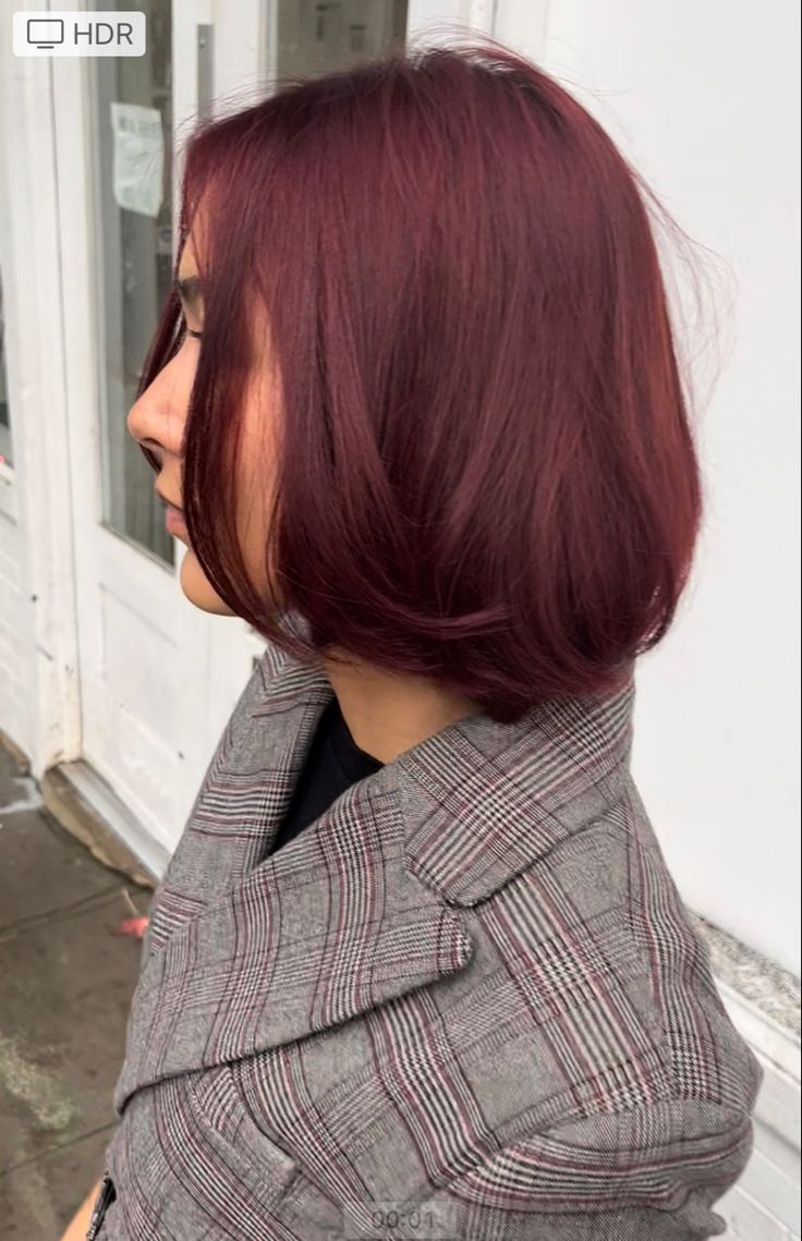 Short Red Brunette Hair, Cherry Red Bob Hair, Short Hair Dark Red, Deep Red Hair Short, Burgundy Red Hair Short, Cherry Brown Hair Short, Cherry Hair Short, Short Cherry Cola Hair, Cherry Brown Short Hair