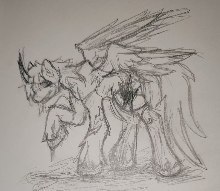 a drawing of two horses with wings on their backs